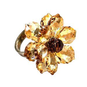 STUNNING vintage Sterling crystal large floral sparkling ring signed size 8